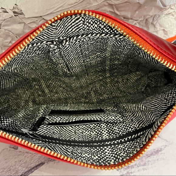 REBECCA MINKOFF MAC Red Leather CROSSBODY Messanger CLUTCH Gold Chain Strap - Picture 8 of 13